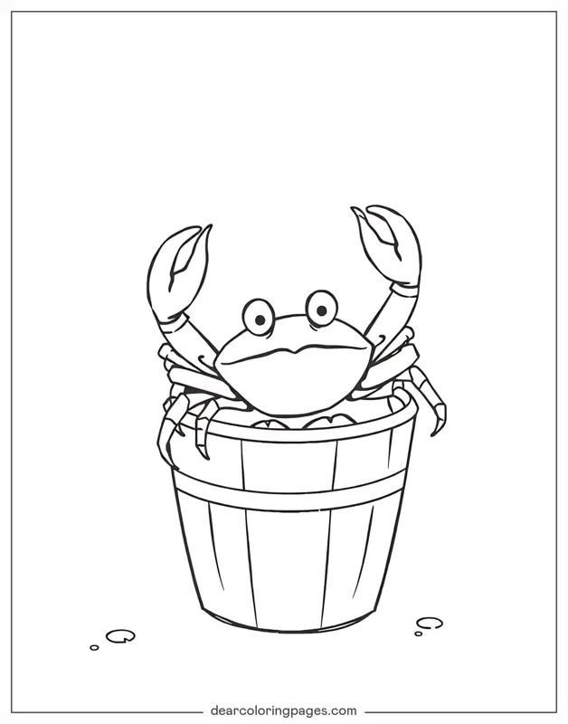 Crab Coloring Page - Crab Escaping From Bucket