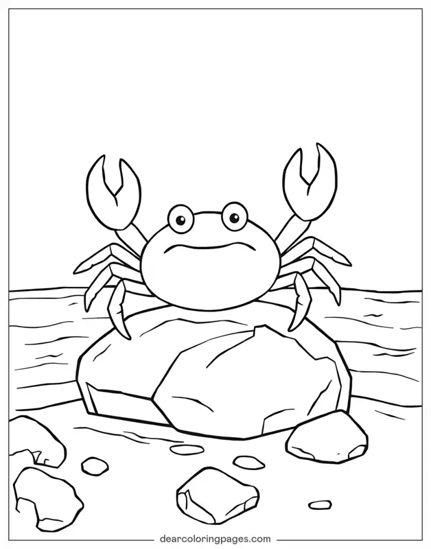 Crab Coloring Page - Crab on Rock