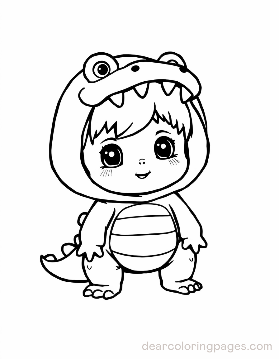 Cocodrilo Dibujos para Colorear - Niño pequeño con un adorable disfraz de cocodrilo