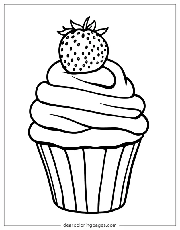 Fresa Dibujo para Colorear - Cupcake de fresa