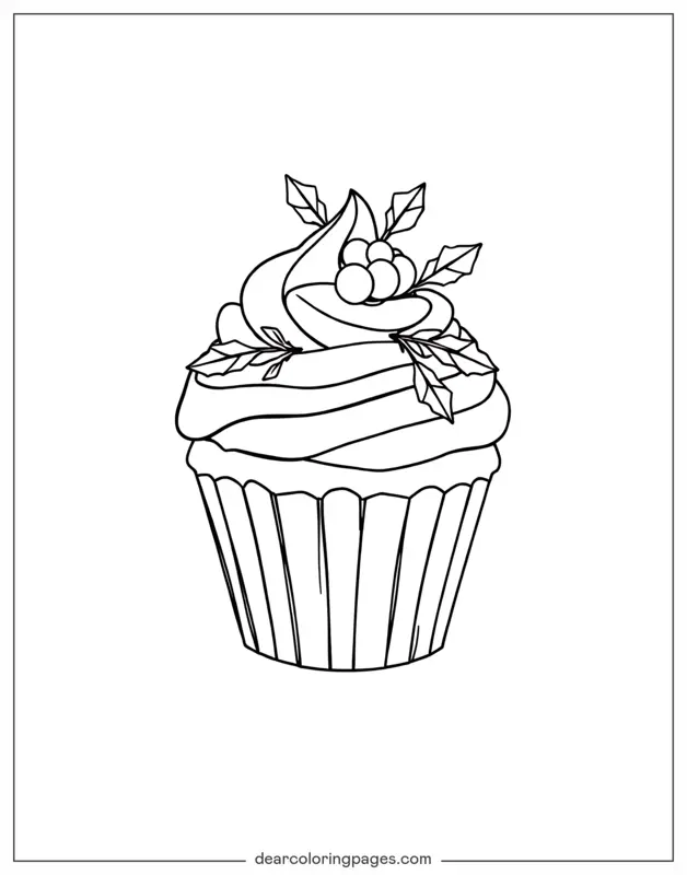 Vischio Disegno da Colorare - Cupcake con decorazioni di vischio