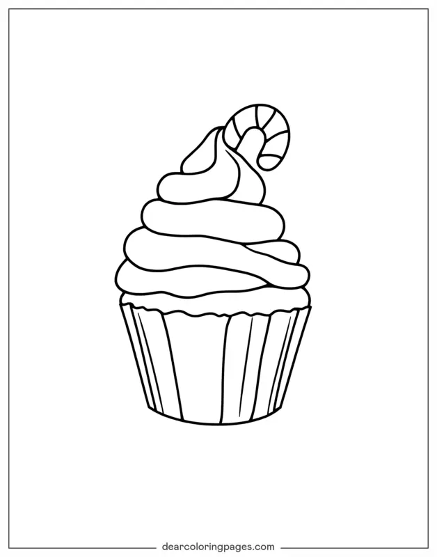 Bastón de Caramelo Dibujo para Colorear - Cupcake con un bastón de caramelo