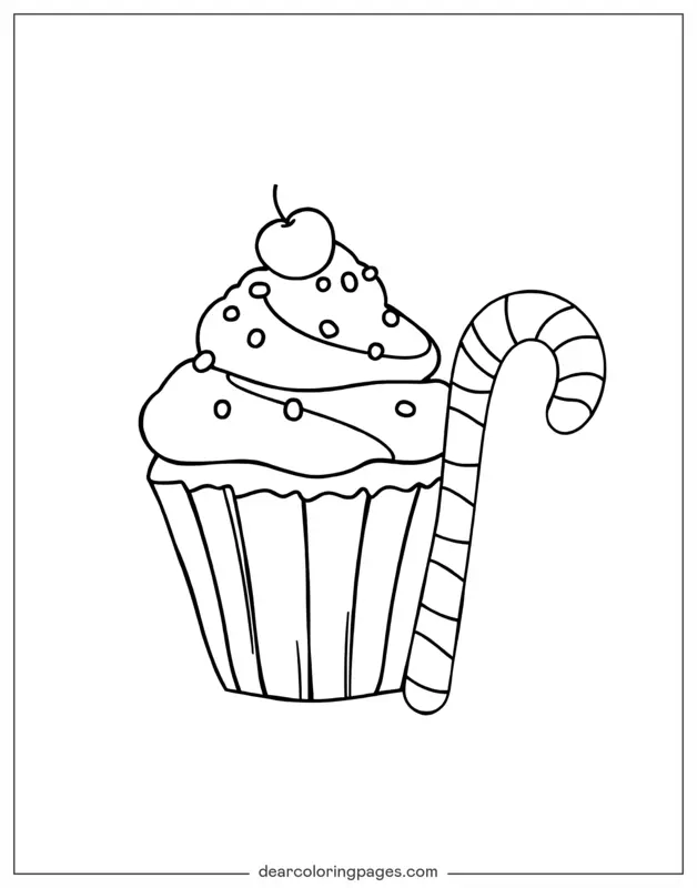 Bastón de Caramelo Dibujo para Colorear - Pastelito con una caña de azúcar