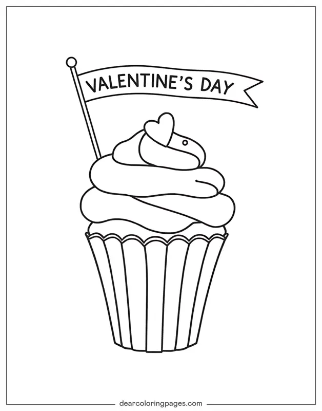 Día de San Valentín Dibujo para Colorear - Cupcake del Día de San Valentín