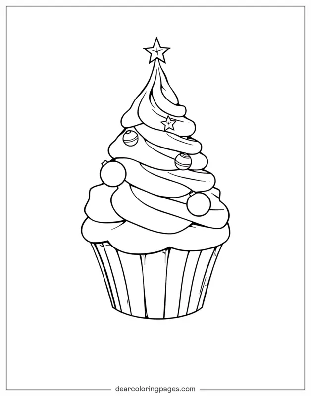 Navidad Dibujo para Colorear - Cupcake navideño