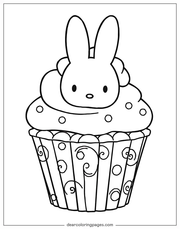 Coloriage de Cupcake – Cupcake avec biscuit lapin