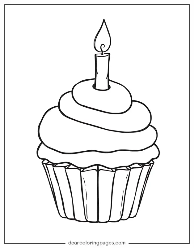 Coloriage de Cupcake – Cupcake avec une bougie