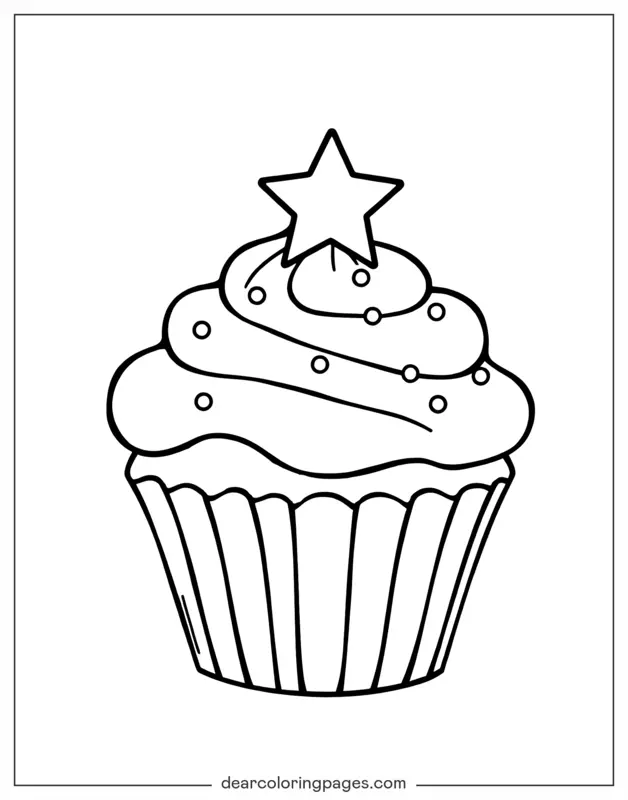 Coloriage de Cupcake – Gâteau de fête surmonté d'une étoile