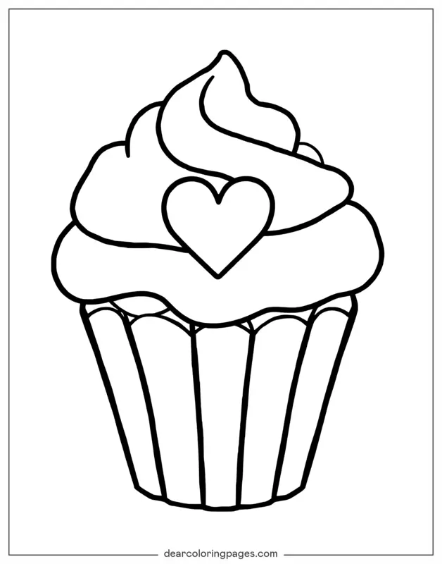 Coloriage de Cupcake – Cupcake avec un cœur