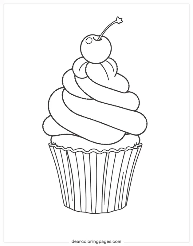 Coloriage de Cupcake – Cupcake avec une cerise sur le dessus