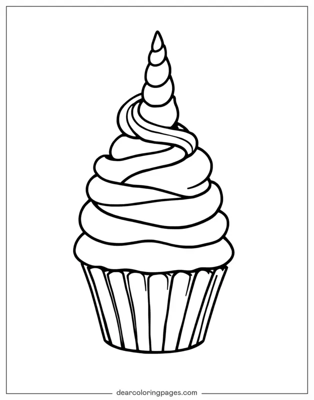 Coloriage de Cupcake – Cupcake avec une corne de licorne