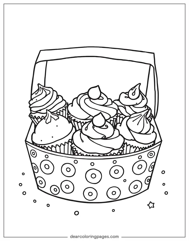 Coloriage de Cupcake – Demi-douzaine de cupcakes dans une boîte