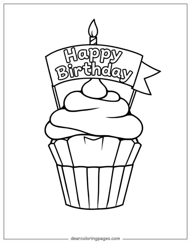 Alles Gute zum Geburtstag Ausmalbild - Törtchen mit Herzlichen Glückwunsch zum Geburtstag