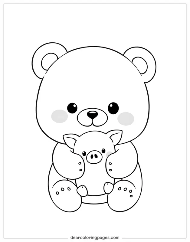 Carino Disegno da Colorare - Orso e Porcellino Giocattolo Carini
