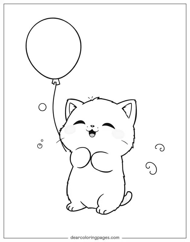 Carino Disegno da Colorare - Gattino carino con un palloncino