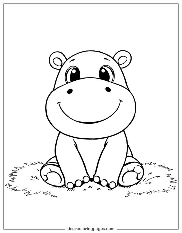 Hippo Coloring Page - Cute Hippo on Rug