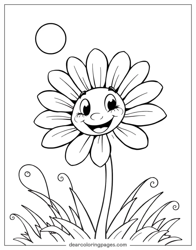 Gänseblümchen Ausmalbild - Daisy mit lächelndem Gesicht
