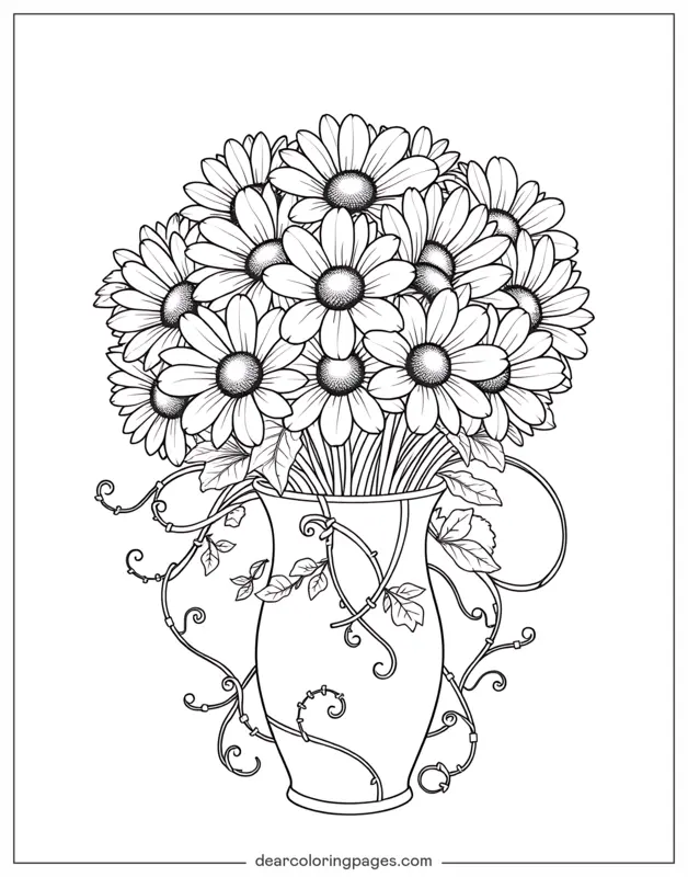 Gänseblümchen Ausmalbild - Gänseblümchenstrauß in einer Vase