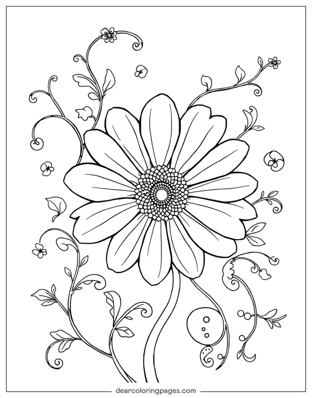 Gänseblümchen Ausmalbild - Gänseblümchen umgeben von Reben