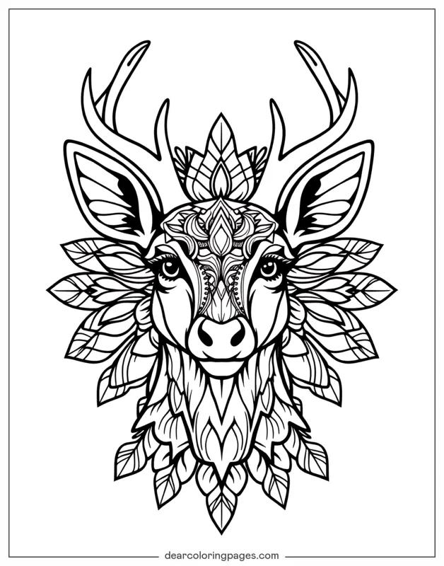 Mandala Dibujo para Colorear - Mandala de Cara de Ciervo