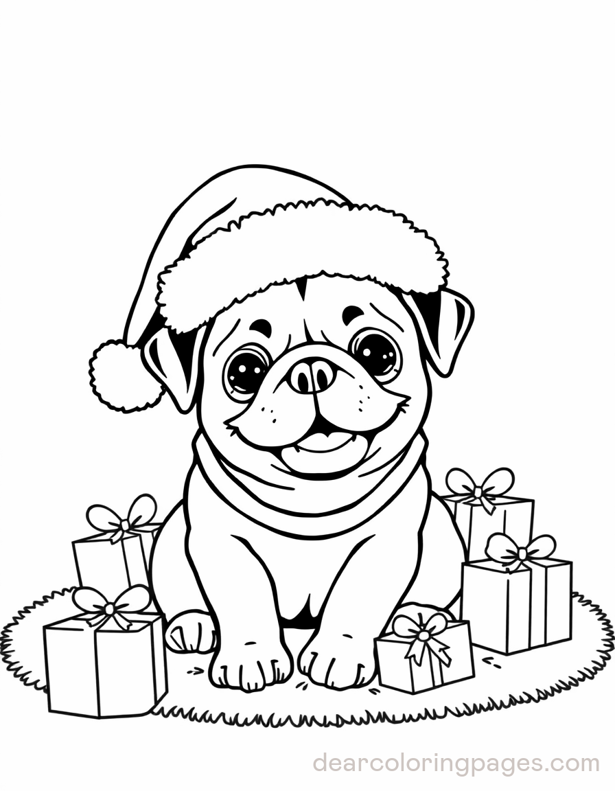 Pug Wearing Santa Hat