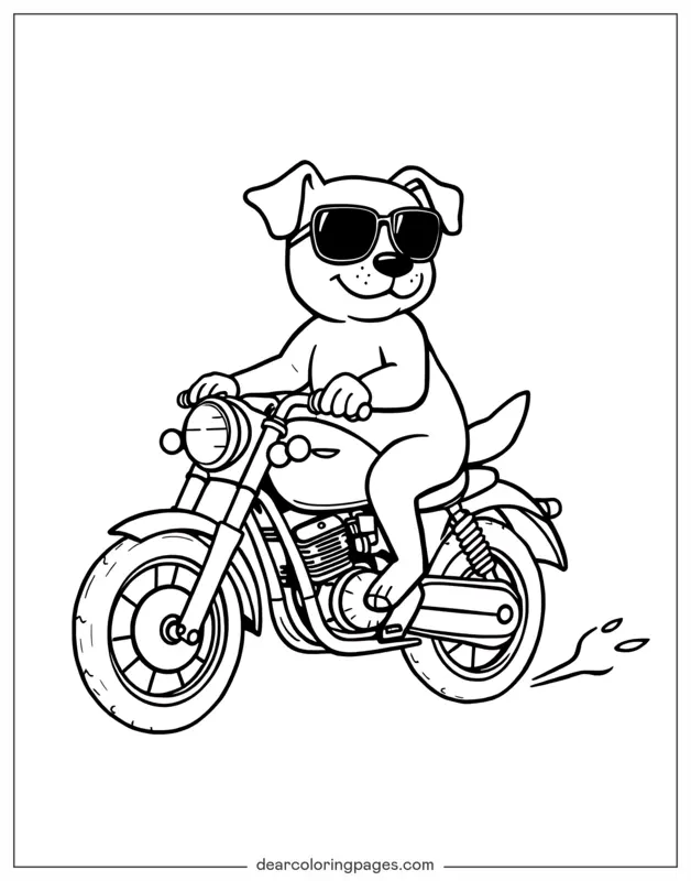 Hund Ausmalbild - Hund fährt Motorrad
