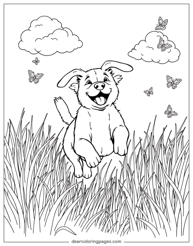 Hund Ausmalbild - Hund, der durch das Feld springt