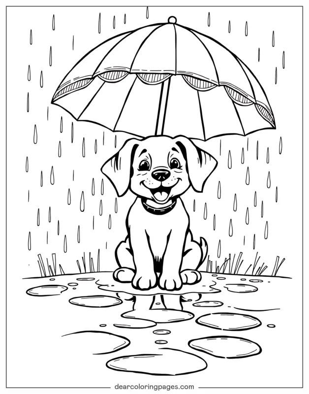 Hund Ausmalbild - Hund im Regen