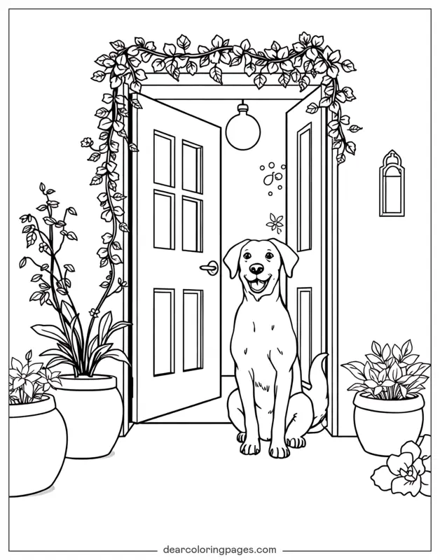 Hund Ausmalbild - Hund sitzt geduldig.