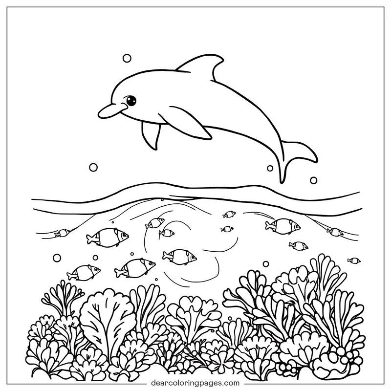 Coloriage de Dauphin – Saut du Dauphin en Jouet Coloriage