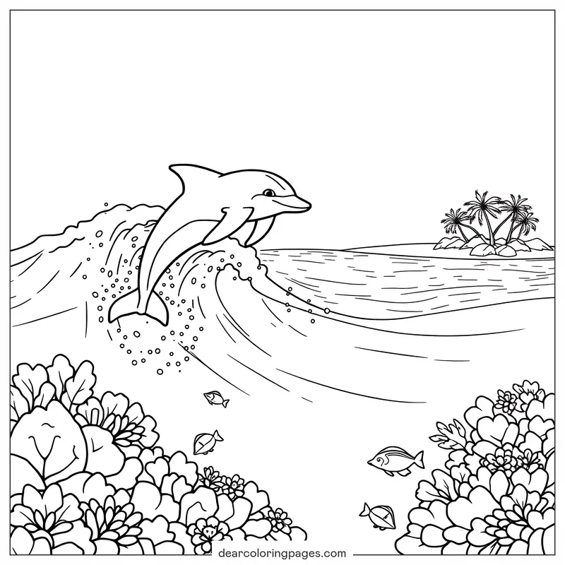 Coloriage de Dauphin – Dauphin Amusant Hors de l'Océan Coloriage