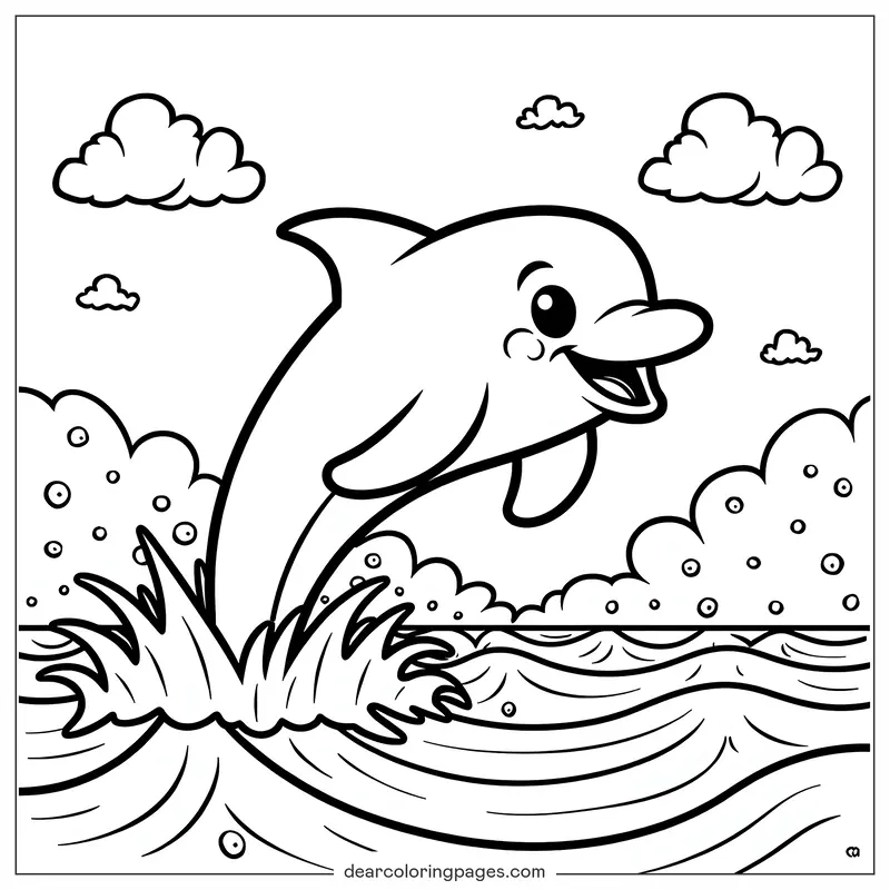 Coloriage de Dauphin – Dauphin Amical Coloriage