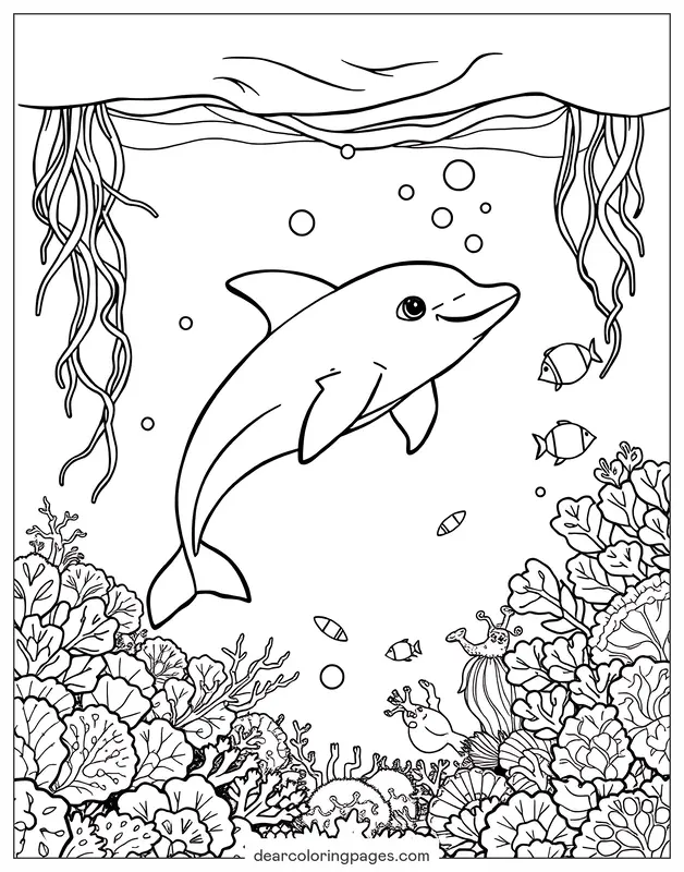 Coloriage de Dauphin – Dauphin sous la mer
