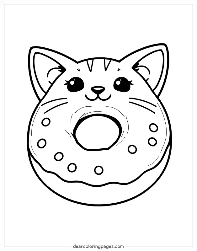 Dona Dibujo para Colorear - Donut con orejas de gato