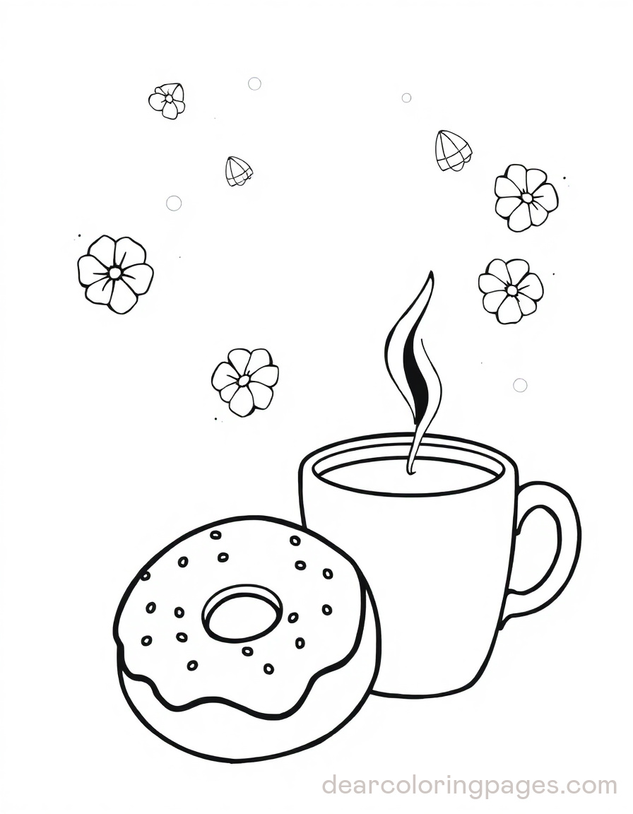 Disegno da Colorare di Donut e Caffè