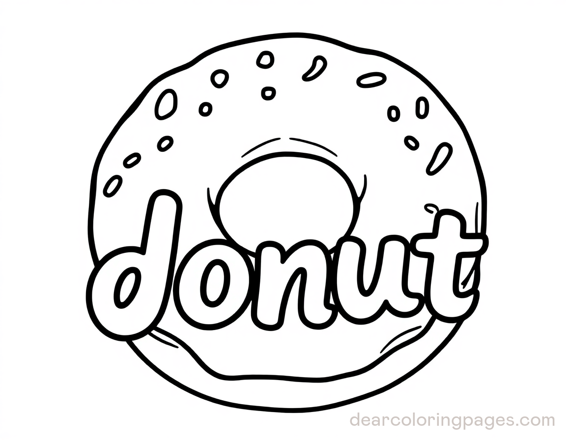 Disegno da Colorare di Donut con testo contornato 'donut'