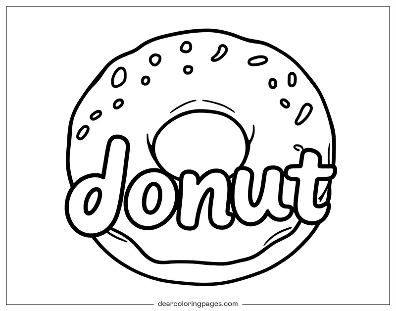 Dona Dibujo para Colorear - Donut con texto contorneado 'donut'