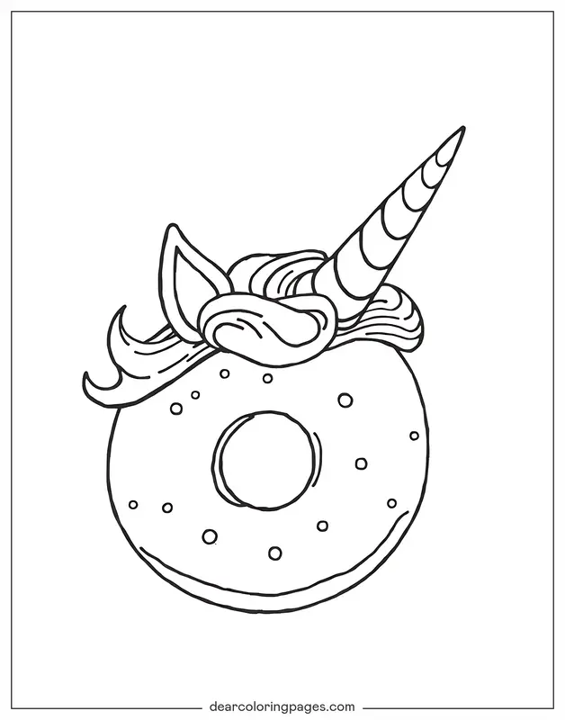 Dona Dibujo para Colorear - Donut con cuerno de unicornio