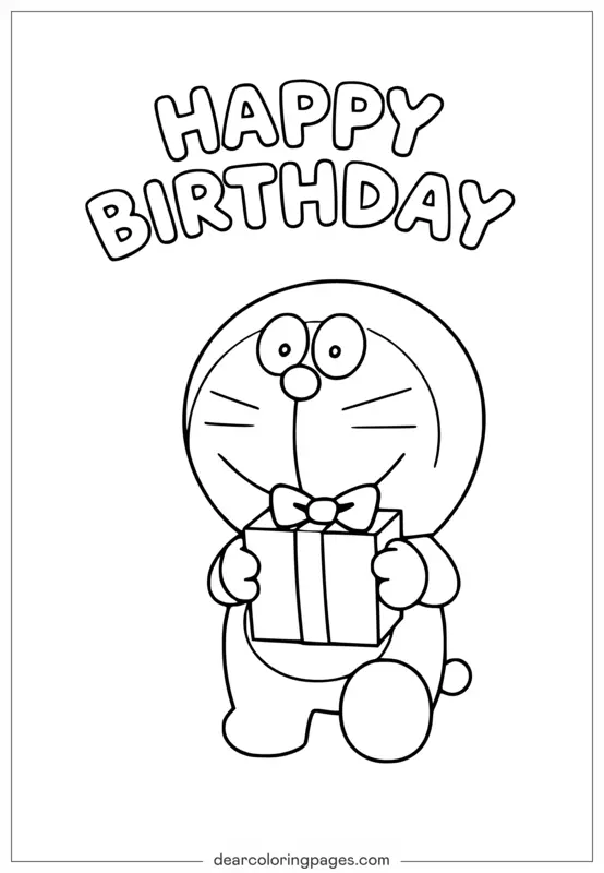 Alles Gute zum Geburtstag Ausmalbild - Doraemon Liefert Geburtstagsgeschenk