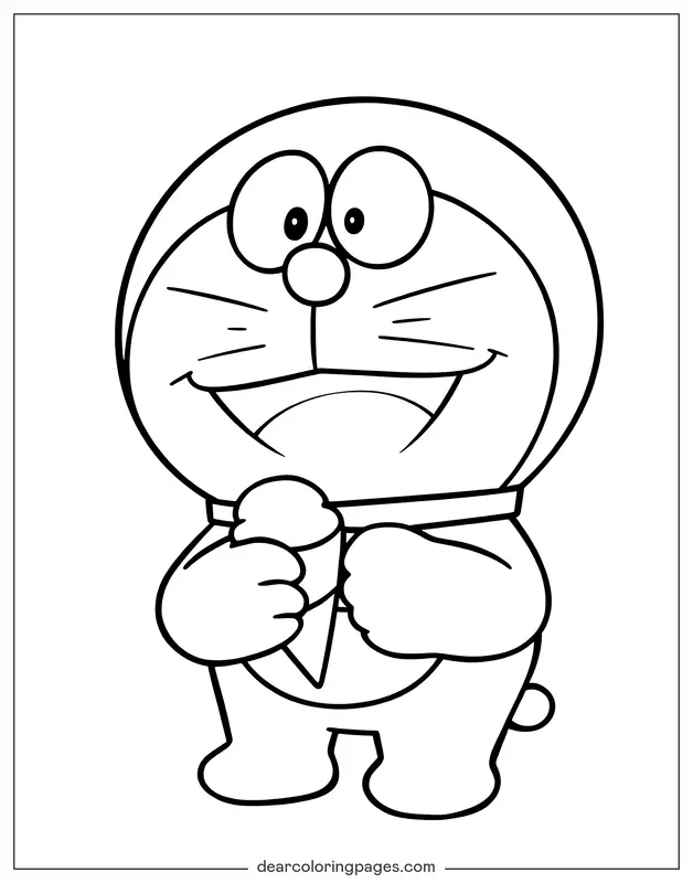 Verano Dibujo para Colorear - Doraemon comiendo helado