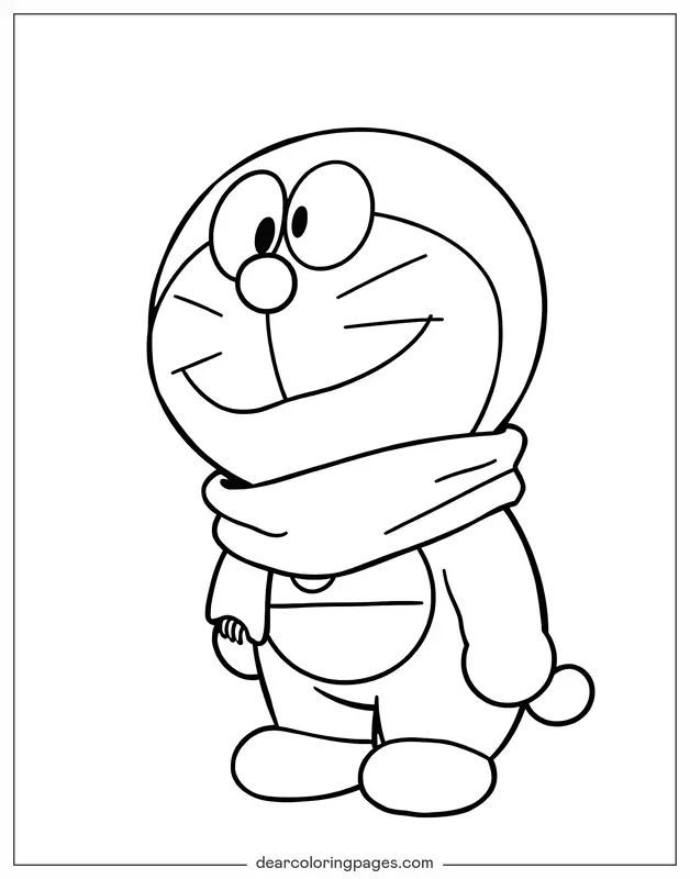 Invierno Dibujo para Colorear - Doraemon con bufanda