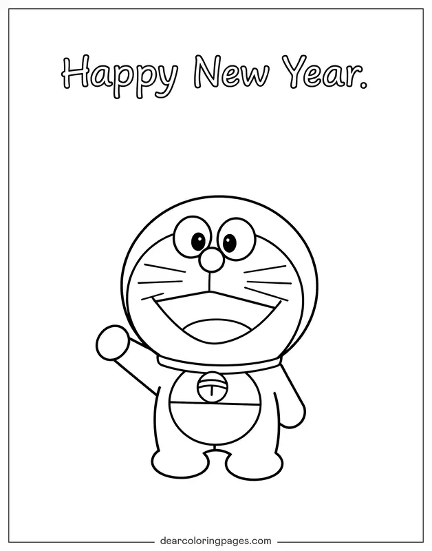 Capodanno Disegno da Colorare - Doraemon Augurando Felice Anno Nuovo
