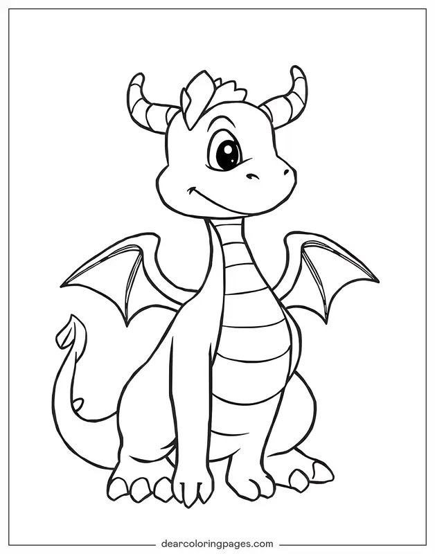 Dragão Desenho para Colorir - Desenho para Colorir de Bebê Dragão com Chifres