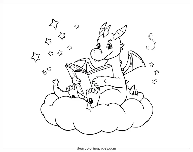 Dragão Desenho para Colorir - Dragão Lendo um Livro