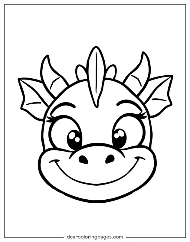 Dragão Desenho para Colorir - Rosto de Dragão de Desenho Animado