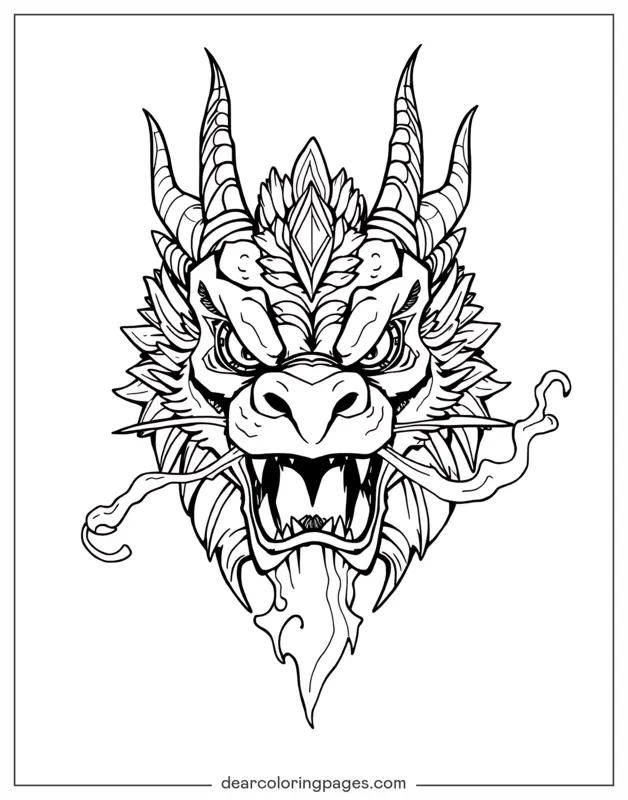 Dragão Desenho para Colorir - Rosto de Dragão Feroz