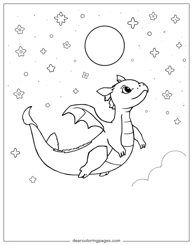 Dragão Desenho para Colorir - Noite Estrelada com um Dragão
