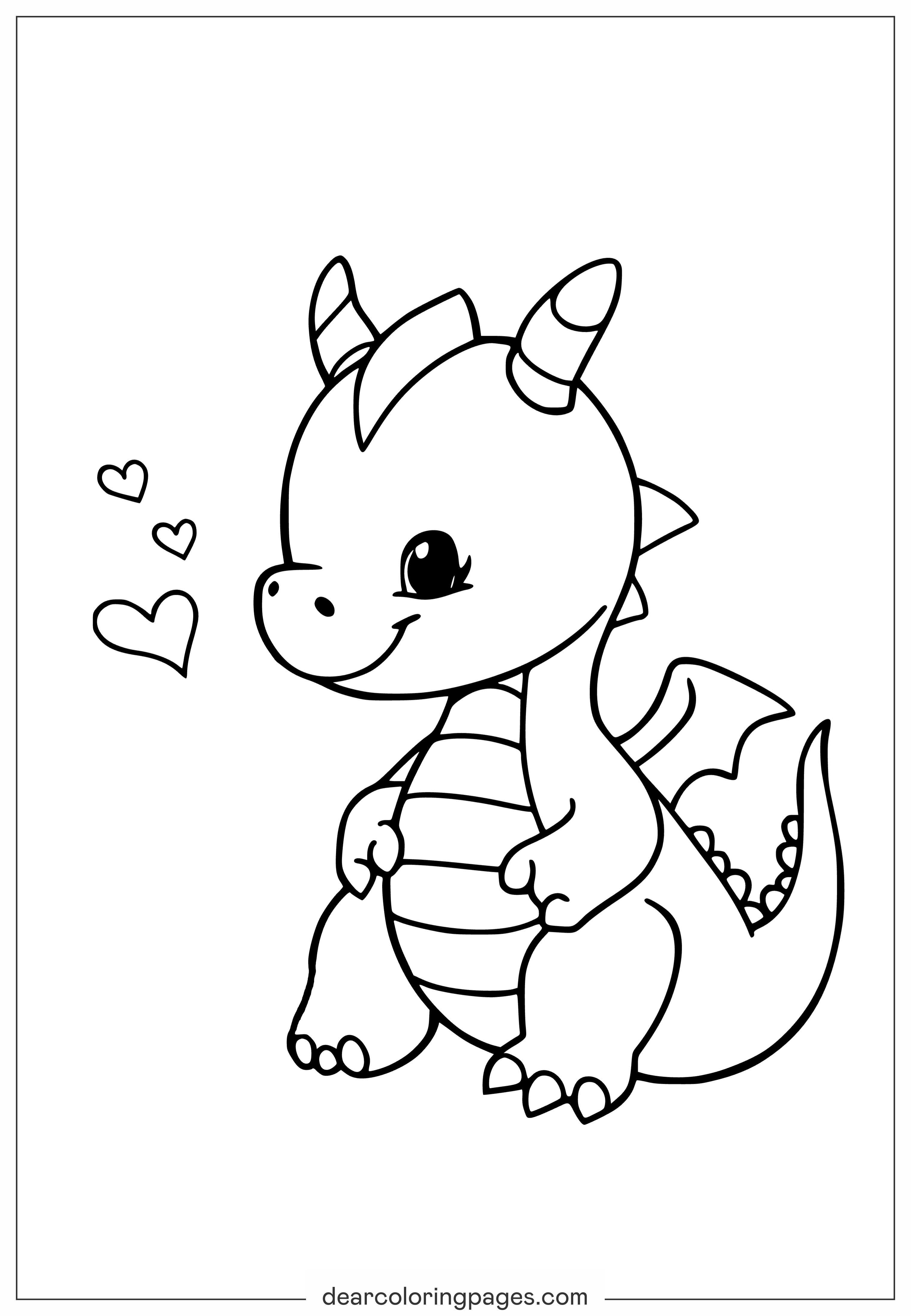 Coloring Page of Cute Baby Dragon Breathing Heart Shaped Smoke