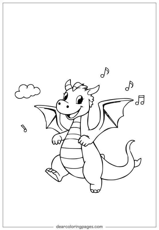 Dragão Desenho para Colorir - Dragão Dançante Adorável Desenho para Colorir