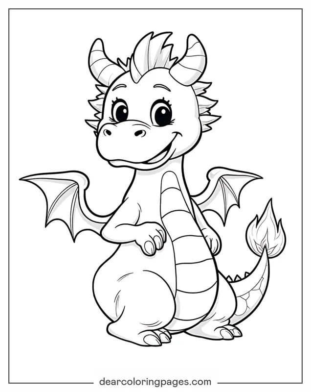 Dragão Desenho para Colorir - Pequeno Dragão de Fogo Desenho para Colorir